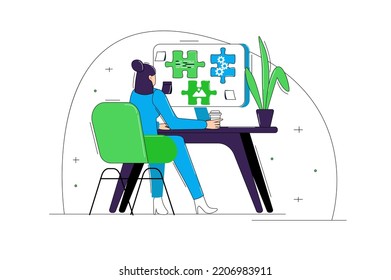 UI UX programming blue and green concept with people scene in the flat cartoon design. Designer develops a concept of a new site. Vector illustration.