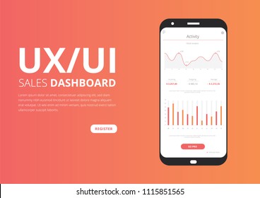 UI UX Sales Dashboard Application Infographics Vector Illustration
