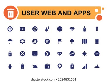 Conjunto de ícones sólidos de UI UX. coleção de ícones da interface do usuário. Ícone para web e apps do usuário.