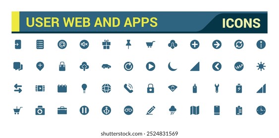 UI UX solid icon set. user interface icon collection. Icon for user web and apps.
