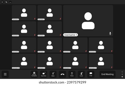 UI UX template for laptop, desktop and phone. Video meeting UI for 13 users. Modern style with new buttons.