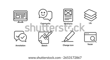 Ui ux tools outline icon set. wireframe, sketch, annotation icons collection