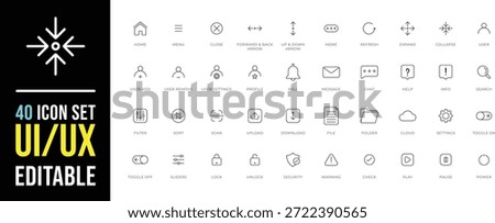 UI UX Utility Line Set Navigation, User, Settings, File, Security