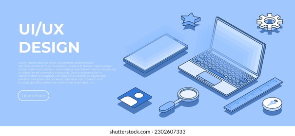 Ui uxdesign isometric scene. Creation of the user interface. Modern vector illustration isometric style