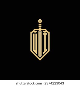 UI vintage shield and sword initial logo in high quality professional design that will print well across any print media