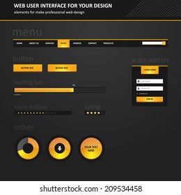 UI web elements, progress bar, button, login, menu, autorization