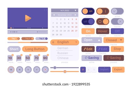 Ui Web Templates. Modern Clean Smartphone Theme Wireframes App Elements Buttons Interface Icon Dividers Garish Vector Set