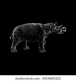 uintatherium hand drawing vector isolated on black background.