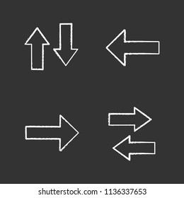 UI/UX chalk icons set. Arrows, vertical and horizontal swap, next and previous buttons. Isolated vector chalkboard illustrations