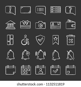 UI/UX chalk icons set. System elements. Common actions symbols. Isolated vector chalkboard illustrations