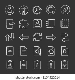 UI/UX chalk icons set. System elements. Common actions symbols. Isolated vector chalkboard illustrations