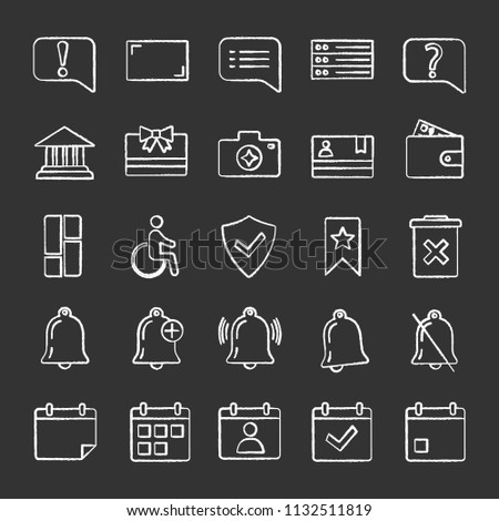 UI/UX chalk icons set. System elements. Common actions symbols. Isolated vector chalkboard illustrations
