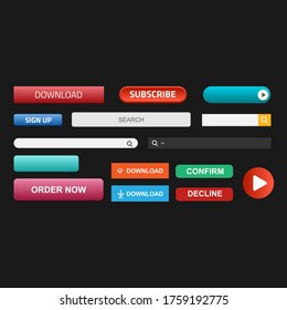 conjunto de diseño UI/UX, barras de búsqueda y botones de descarga