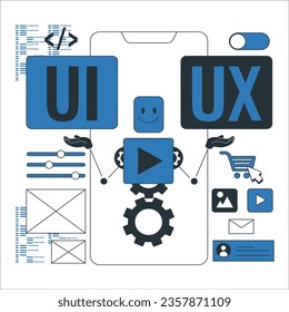 UI-UX differences. Conceptual, booklet, brochure. User experience, user interface. Mobile interface with vertically divergent layers of the frame interface. Mobile app. 2455