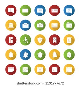 UI/UX flat design long shadow glyph icons set. System elements. Common actions symbols. Vector silhouette illustration