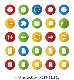 UI/UX flat design long shadow glyph icons set. System elements. Common actions symbols. Vector silhouette illustration