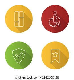 UI/UX flat linear long shadow icons set. Dashboard, accessible, verified user, bookmark. Vector outline illustration
