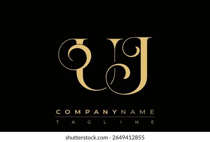 UJ Abstract Creative Jewelry Logo. A stylish logo featuring golden monogram initials in an elegant and modern typography, perfect for branding