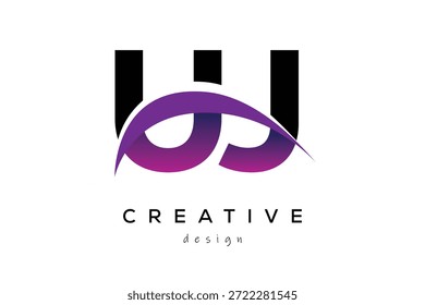 UJ kreative und moderne Buchstaben Logo Design mit kreativen lila Welle abstrakte Latter Logo Konzept.