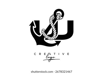 UJ Creative Monogram Latter Logo with Anchor and Rope Design