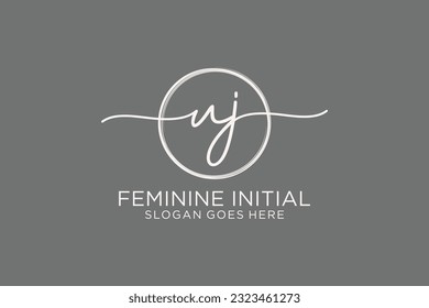 UJ handwriting logo with circle template vector logo of initial signature, wedding, fashion, floral and botanical with creative template.