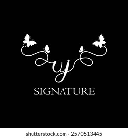 UJ Handwritten initial letter, UJ simple signature vector logo with butterfly shape variation, beauty, photography letter logo design. U J