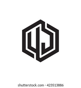UJ initial letters looping linked hexagon monogram logo