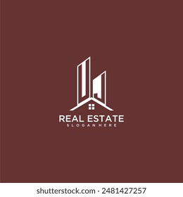 UJ initial monogram building and roof logo for real estate