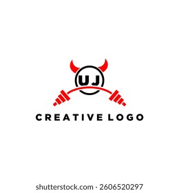 UJ initial monogram for fitnes or gym logo with devil style design