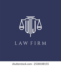 UJ initial monogram for lawfirm logo with scales vector image