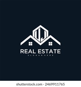 Logo de monograma inicial de UJ para bienes raíces con diseño creativo de techo y Imagen para el hogar