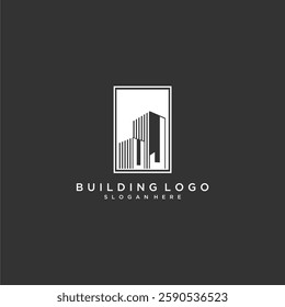UJ initial monogram real estate logo with building creative square style design