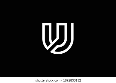 Diseño del logo de la carta de UJ sobre fondo de lujo. Concepto de logotipo de letras de monograma de JU. Diseño de iconos de UJ. Icono de la letra blanca elegante y profesional de JU sobre fondo negro.