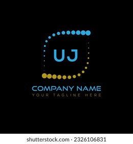 Diseño del logo de la carta de UJ sobre fondo negro. Concepto del logo de la carta de las iniciales creativas de UJ. Diseño único de UJ.

