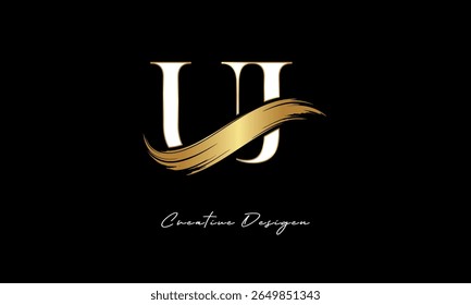 UJ Letter Monogram Logo – Elegant Gold Brush Stroke Letter mark for Luxury Branding, Fashion, Boutique  Premium Identity Design

