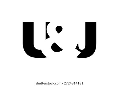 UJ logo design in bold style. Black white identity symbol. Modern typography emblem. Corporate branding icon. Minimal business template.