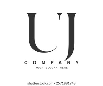 UJ logo design. Initial letter u and j serif font style. Creative classic company name typography. Trendy logotype or identity. Vector illustration.