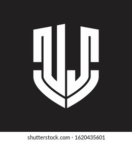 UJ Logo monogram with emblem shield shape design isolated on black background