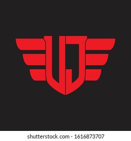 UJ Logo monogram with emblem and wings element design template on red colors