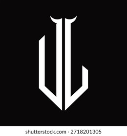 UJ Logo monogram with horn shape isolated black and white design template on black background