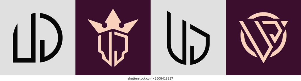 UJ moderner Anfangsbuchstaben Logo Design Vektorbündel. Es wird geeignet sein, für welches Unternehmen oder Markenname diese anfänglichen beginnen.