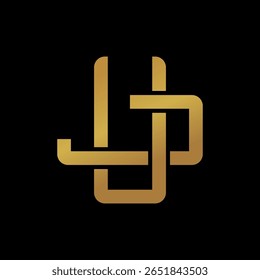 UJ monogram logo in gold on black background with geometric symmetry. Perfect for luxury branding, corporate identity, and premium business logos.