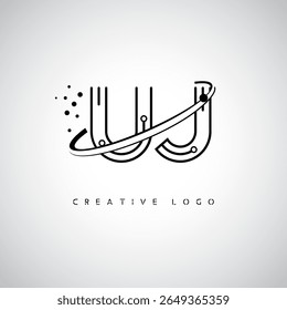 Logotipo de Monograma de Órbita UJ - Marca de Letra Mínima Futurista com Linha de Arte Circular, Pontos Inspirados na Tecnologia e Conceito de Movimento Espacial para Identidade de Marca Moderna