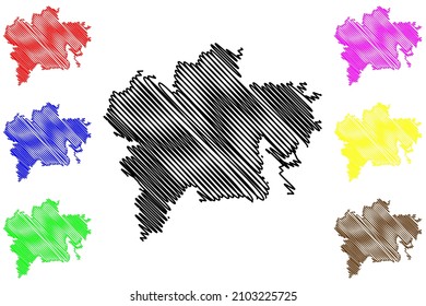 Ujjain district (Madhya Pradesh State, 	Ujjain division, Republic of India) map vector illustration, scribble sketch map