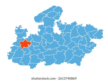 Ujjain District Map Highlighted on Madhya Pradesh State Map
