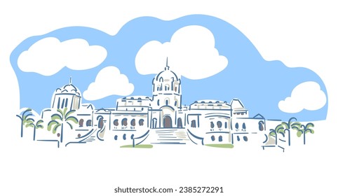 Ujjayanta Palace Nuyungma  Agartala 
Tripura India vector sketch city illustration line art sketch simple