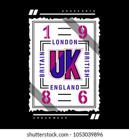 uk 1986 typography for printing tee shirt design graphic, vector illustration urban young generation 