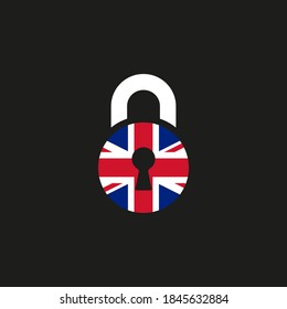 UK 2nd Lockdown Icon Symbol Logo Vector. Union Jack Flag Inside Padlock to Represent 2nd National Lockdown in United Kingdom 