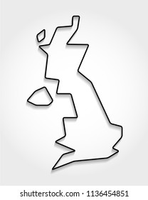 UK, Black Outline Map, Shadow Concept