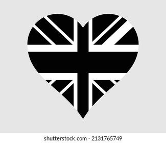UK Black and White Heart Flag. United Kingdom Dark Love Shape Country Nation National Flag. Monochrome Union Jack Banner Icon Sign Symbol. EPS Vector Illustration. svg